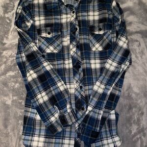Blue and White flannel women’s long sleeve Shirt